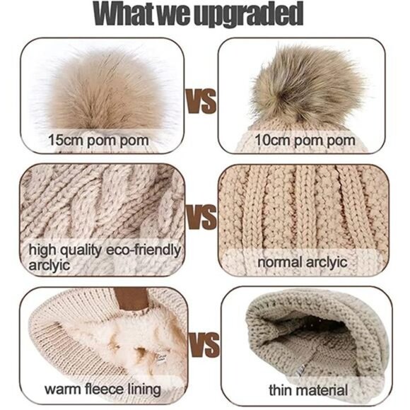 2-Pack Women\'s Winter Knit Slouchy Beanie Chunky Baggy Hat with Pom Pom